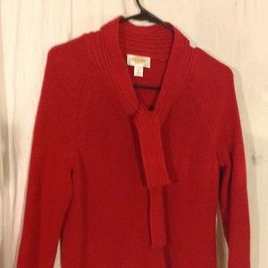 TALBOTS PETITES S-RED CARDIGAN W ATTACHED SCARF